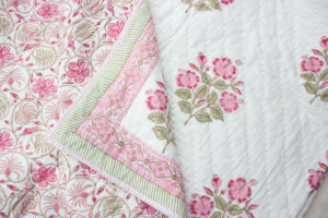 Premium Quality Indian Hand Block Print Reversible Cotton Handstitched <b>Quilt</b> | Handmade Soft Cotton <b>Quilt</b> for <b>Bed</b> - Product Image 6