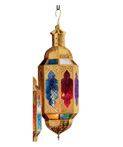 Lanterne suspendue de Style marocain, nouveauté, décorative à la main, en verre multicolore et métal coloré or de meilleure qualité, - Product Image 1