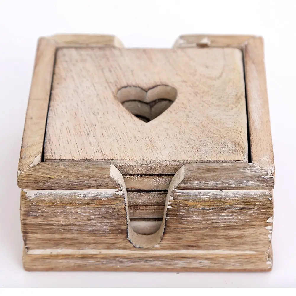 सबसे अच्छा गुणवत्ता लकड़ी के दिल के आकार देहाती कोस्टर फार्महाउस पोलिश आम की लकड़ी व्यथित लकड़ी कला हस्तनिर्मित टेबल Placemats