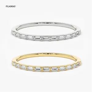 FUAMAY Vermeil Gold Jewelry 18K Ultra Thin Half Eternity Baguette Diamond Stackable Ring