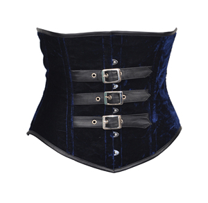 Corsé de satén azul para mujer con hebillas metálicas, faja moldeadora de cintura firme, transpirable, ecológico, diseño de cierre de gancho y ojo. - Product Image 1
