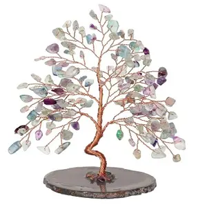 Handmade Natural Crystal Lucky Tree Quartz Gemstone Chip Tree Home Decorative Fluorite Crystal Money Tree Of Life
