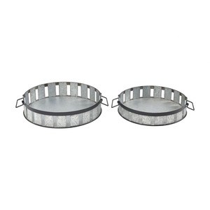 Round Galvanized Steel Trays <b>Set</b> of 2 in Galvanized Steel Black Decorative Standard With Tray Metal Galvanized Steel - Product Image 1