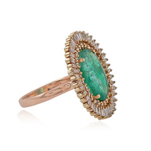 ของแข็ง14พันสีเหลืองทองรูปไข่ธรรมชาติพลอยมรกตออกแบบ H สี SI1ความคมชัดเพชรแหวนค๊อกเทลเครื่องประดับขายส่ง - Product Image 2