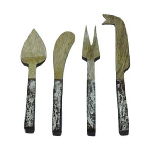 Ensemble de couverts en bois personnalisé de haute qualité, poignée de tuyau en laiton, fromage en bois, ensemble de quatre ustensiles de cuisine de Style Antique - Product Image 5