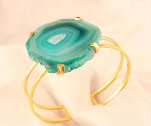 Rebanada de ágata de forma libre Natural para mujer de estilo Vintage, ajuste de punta de gran tamaño, Flexible espalda abierta, diseñador de perlas doradas, estilo Vintage - Product Image 4