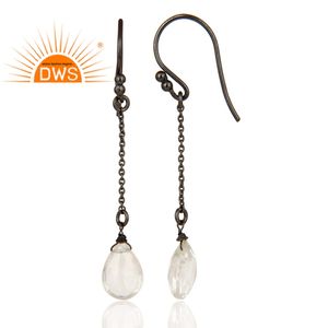 Pendientes colgantes de cadena de cuarzo y cristal hechos a mano, joyería de rodio negro, proveedor de joyería de plata 925 - Product Image 3