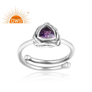 Purple Amethyst Gemstone oxidized Openable <b>Ring</b> Jewelry Wholesaler 925 Sterling <b>Silver</b> Triangular <b>Adjustable</b> <b>Ring</b> Supplier - Product Image 2