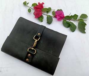 Cuaderno de cuero negro real hecho a mano, tapa dura espiral para oficina, escuela o regalo de negocios para ella - Product Image 1