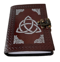 Mayorista Diseño celta Cuaderno de cuero genuino marrón oscuro en relieve con color plateado y Diario de papeles de algodón sin forro hecho a mano