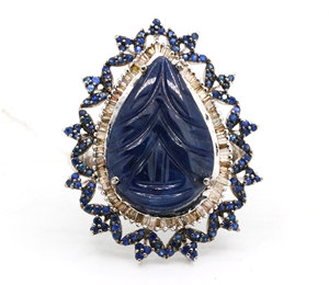 AAA + alta calidad Azul zafiro diamante piedra preciosa tallada 925 plata esterlina victoriano hecho a mano anillo de boda joyería al por mayor - Product Image 1