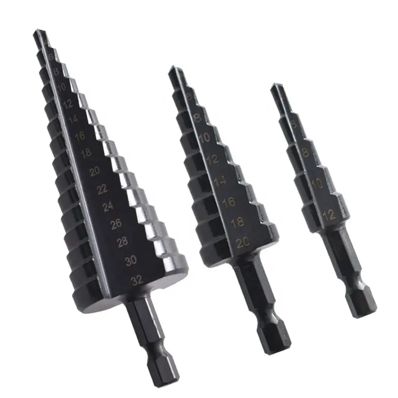 3-12/4-12/4-20/4-32mm hex shank step drill bit HSS black straight groove holing hand electric drill bit