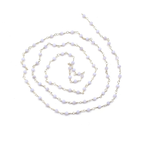 Blue Opal Faceted Rondelle Rosary Chain 3–4mm Brass Rhodium Plated <b>Wire</b> Wrapped Gemstone Chain Sold by Foot - Product Image 2