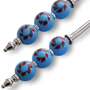Stainless Steel Cutlery Salad Server Fork and Spoon Set of 2 Stainless Steel With Blue Bead and <strong>Red</strong> Climber Beads <strong>Handle</strong> - Product Image 3