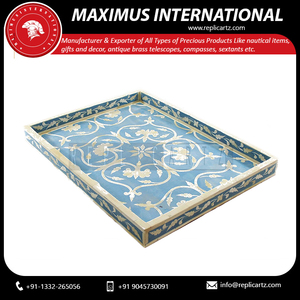 Serpillière décorative en résine incrustée de poignées de plateau de service-pour aliments boissons stockage décor vanité petit déjeuner fêtes mariages pique-niques - Product Image 3