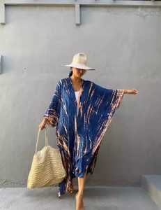 Diseñador de las mujeres de verano sin tirantes hasta el suelo rayón Kaftan ecológico Tie Dye estampado floral estilo dulce lavable Natural - Product Image 3