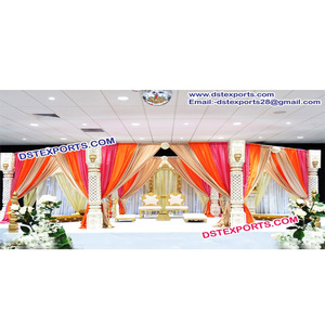 Royal Indian <b>Wedding</b> Draped Mandap Traditional Rajwada Fiber <b>Wedding</b> Mandap Set <b>Wedding</b> Ceremony Jali Pillars Mandap Newyork - Product Image 1