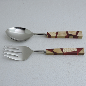 การออกแบบที่ดีที่สุดไม้และเรซิ่นจับและสแตนเลสพร้อมเซิร์ฟเวอร์สลัดชุบเงินสลัดพาสต้าช้อนบนโต๊ะอาหารวันหยุดขายส่ง - Product Image 5