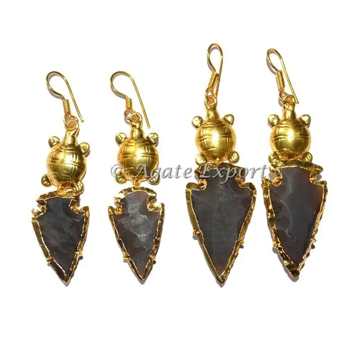 Small Electroplated Agate Arrowheads Earring