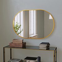 Miroir mural rond décoratif en or avec cadre, ellipse, pour salle de bain, à suspendre