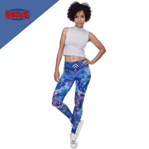 Mallas ajustadas con estampado de hojas tropicales para mujer, Leggings de Fitness, Sexy, de cintura alta, color azul - Product Image 4