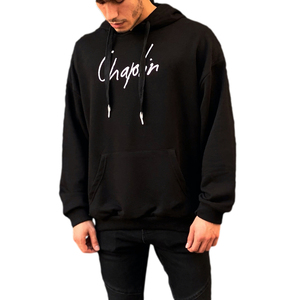 Sudadera con Capucha Negra Chaplin para Hombre, Talla Grande, 30% Poliéster, 70% Algodón, 320 GSM, Ropa Masculina 2023, Estilo Casual Urbano, Bolsillo Canguro, Tejido con Estampado - Product Image 2