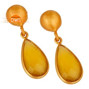 Boucles d'oreilles en calcédoine jaune vif Fournisseur Boucles d'oreilles en argent sterling plaqué or Lunette Bijoux Collection classique - Product Image 2
