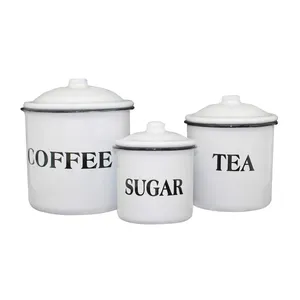厂家直销不锈钢白色厨房储藏罐气密罐糖咖啡茶厨房罐套装供应商