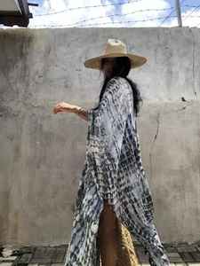 Nouveau prix de gros été cravate teinture gris Long caftan vêtements de plage pour les femmes Sexy cravate teinture plage à la main caftan - Product Image 5