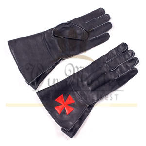 Masonic Knights ถุงมือมอลตาพร้อมผ้าปักลายสีดำและหนัง - Product Image 6