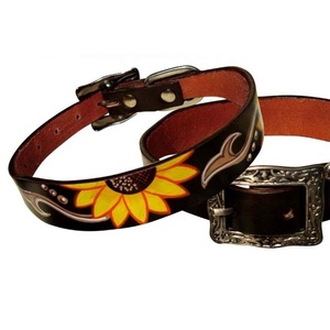 Handmade Superior Quality Genuine Leather <b>Dog</b> <b>Leash</b> Hand Painted Design Eco-Friendly Fashion Medium Breed Size Rivet Decoration - Product Image 1