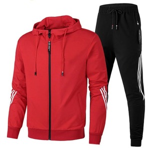 New Arrival Men's Slim Fit Tracksuit With Drawstring Hoodie & Full Front Zipper Men's Side Stripe Front Zip Hooded Sweatsuit - Product Image 6