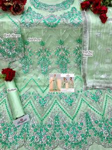 Dupatta-vestido bordado paquistaní rosa claro, con hilo azul claro, diseño de red, bordado pesado - Product Image 6