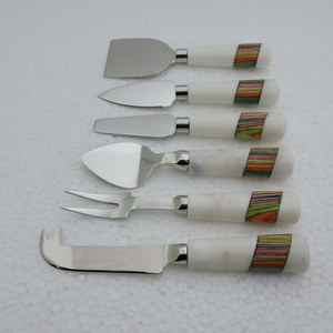 Juego de cuchillos de queso de 5 piezas multifuncional, piedra de mármol única de alta calidad, acero inoxidable con mango de bambú, uso doméstico en la cocina - Product Image 5