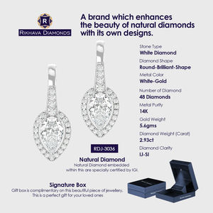 Boucles d'oreilles en or blanc 14 carats, design antique, diamants ronds, 48 pierres, poids total 2,93 carats, tendance et pour femmes - Product Image 4