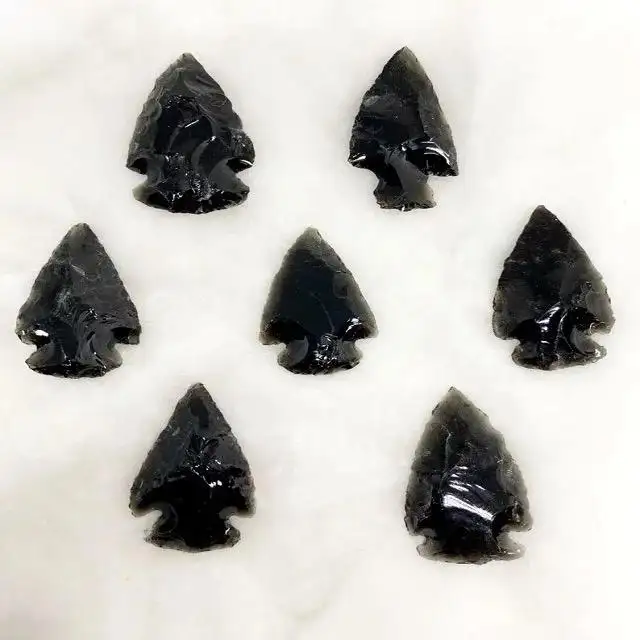 Mata Panah Obsidian Hitam Alami Kerajinan Tangan Kepala Panah Batu Hitam/Mata Panah Ukiran dari Semua Ukuran 4CM Sampai 12 CM