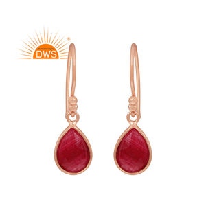Pendientes de corindón de rubí Natural, gema en forma de lágrima, proveedor de joyería de nuevo diseñador, Pendientes chapados en oro rosa, joyería al por mayor - Product Image 1