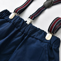 Ensembles de Vêtements Décontractés pour Tout-Petits Garçons, Tissés Unis, Printemps-Automne, Vente en Gros Personnalisée, 4 Pièces, 100% Coton : Chemise + Short + Bretelles + Nœud Papillon