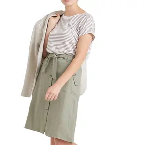 Mode New Ladies Plain Farbe Sommer rock Hohe Taille Midi Casual Business Karriere Formale lange Röcke mit Gürtel