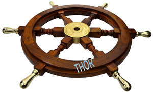 Collectible 12\" Brown Brass Handled Wooden Ship Wheel Round Model <b>Wall</b> Hanging Craft for Pirate's Home Decor Gift Idea - Product Image 6