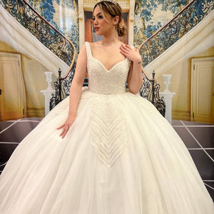 Vestido de novia turco para mujer, elegante, largo, de noche, de gasa, tul, satén, de lujo, de alta calidad - Product Image 1