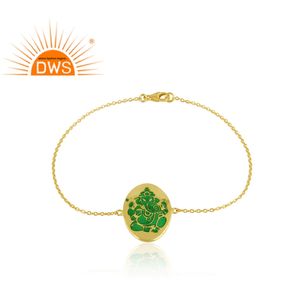 Indien Fait À La Main Fabricant De Bijoux Seigneur Ganesha Émail 925 Argent Plaqué Or Chaîne Unique Chaînes & Bracelets Bijoux - Product Image 1