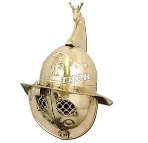 Medieval Gladiator Helmet 18GA STEEL SCA Brass Reenactment Armor Helmet Leather Liner Brass Polished