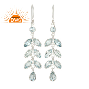 Pendientes colgantes de hoja con bisel de piedras preciosas de Topacio Azul de Plata de Ley 925, joyería para mujer, regalo para su colección Vintage - Product Image 1