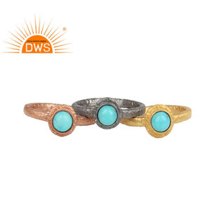 Arizona Turquoise Gemstone Three <b>Finger</b> Multi Plated Sterling Silver <b>Ring</b> for Women Gift for Her Vintage Collection - Product Image 1