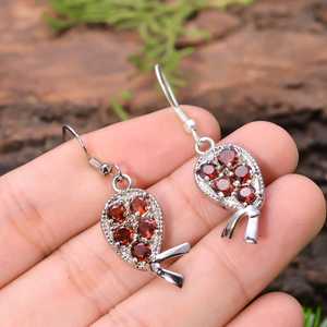 Natural Mozambique Garnet Faceted Round Gemstone Beads <b>Earring</b> 1.8" Long 92.5 Sterling Silver 7.4 Gram <b>Earring</b> - Product Image 3