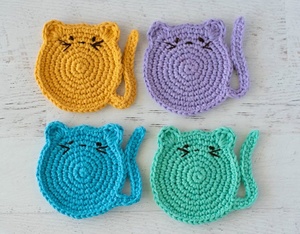 Crocheted Cat Shape Plush Place Mat Blue <b>Round</b> Cartoon Design Hand Washable Home Decor - Product Image 2
