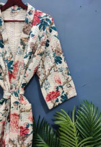 Chaquetas Casuales con Estampado Floral Acolchado Kantha Indio - Cintura Natural, Temporada de Primavera, 100% Algodón - Product Image 4