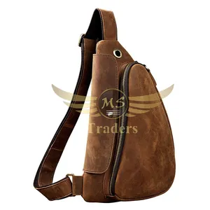 New Hot selling Genuine Leather Men Chest Pack Fashionable Wear Shoulder Travel Crossbody Sling Bag leather Brown Color