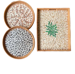 <b>Round</b> Rattan Commercial Grade Food Serving Tray <b>Brushed</b> Finish Luxury Design for Kitchenware Hotel Tabletop Use Customizable - Product Image 2